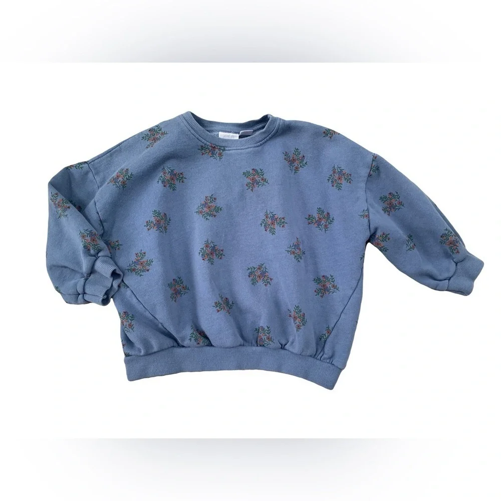 Zara Size 4-5 Years Blue Floral Crewneck Sweatshirt